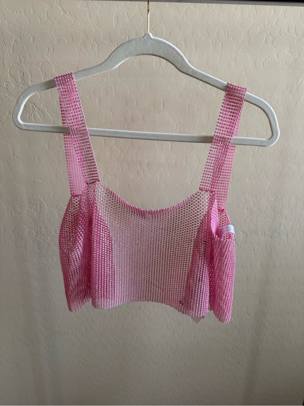 Nasty Gal Cropped Pink Rhinestone Tank Top